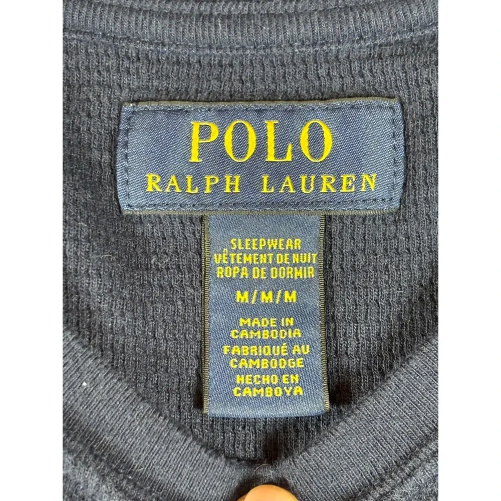 Polo Ralph Lauren Mens Navy Blue Waffle Knit Polo Bear Thermal Sleep Shirt M‎